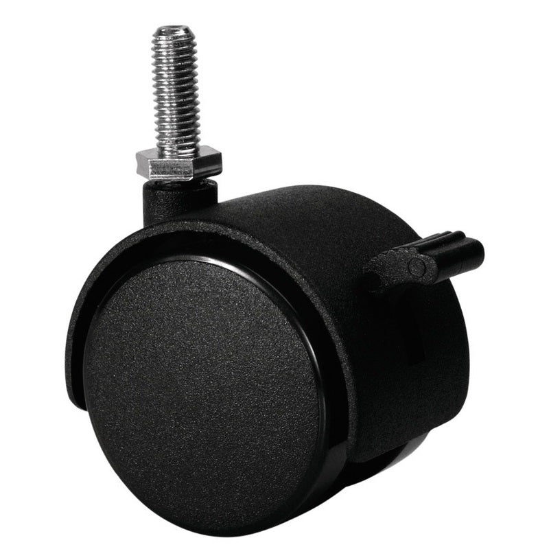 1-7/8" Diameter Twin Wheel Black Hooded Caster w/Brake Threaded Stem, Set of 4