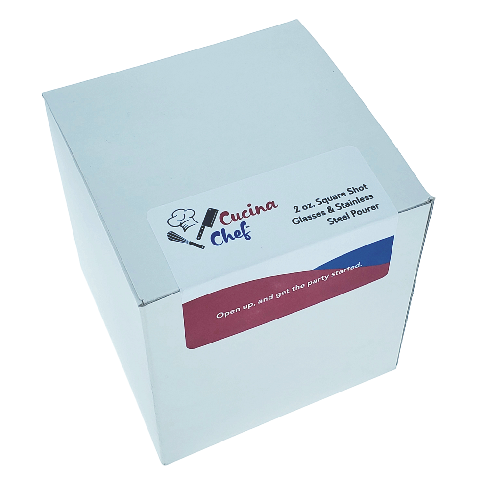 Four 2oz Square Shot Glasses & Stainless Steel Pourer for Entertaining Anywhere