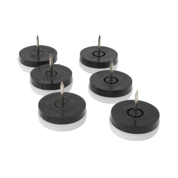 1-1/8" Plastic Furniture Glide with Intermediate Black Rubber Layer, Set of 6