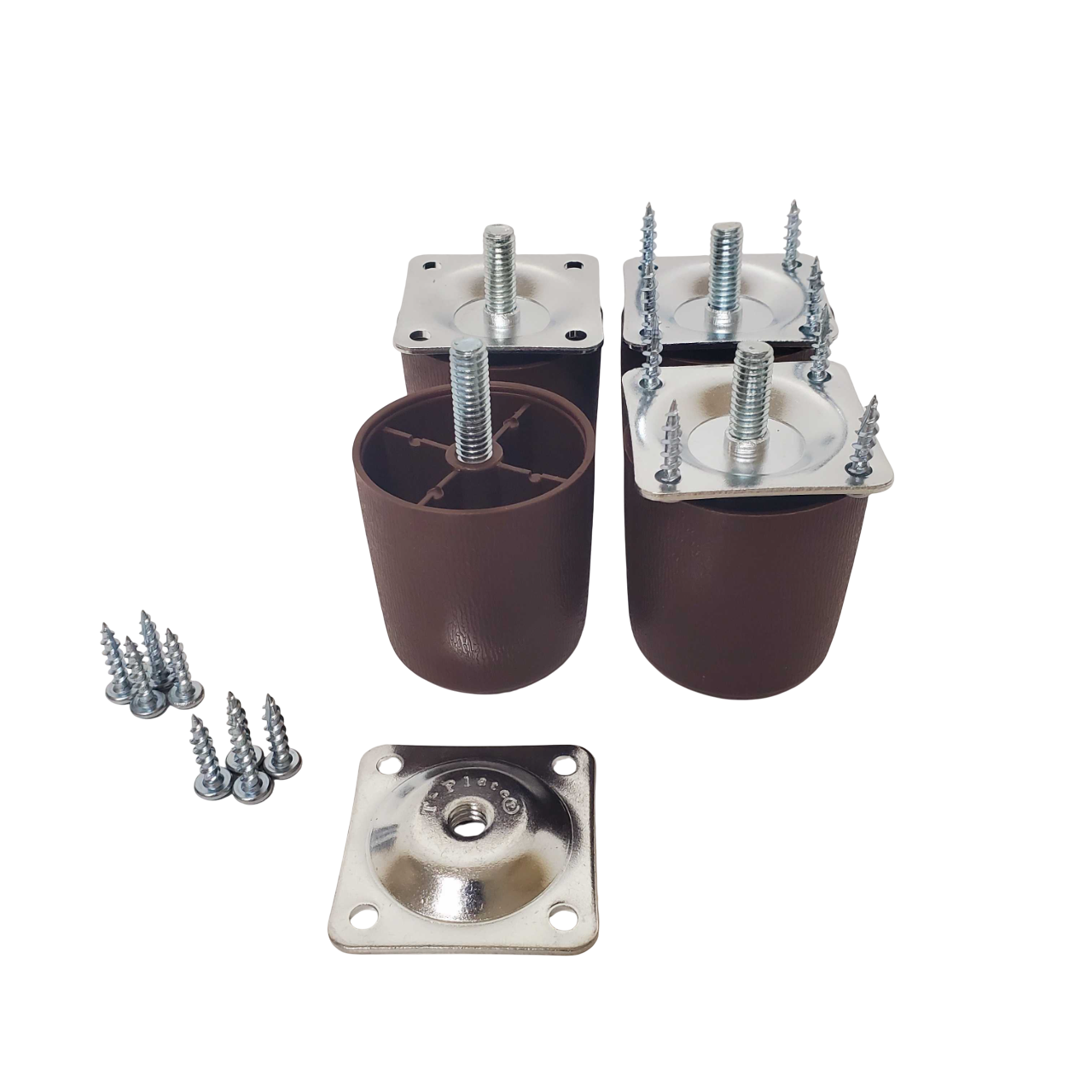 Leg Daddy 2-1/4" Brown Round HDPE Plastic Sofa Leg, Set of 4 with T-Plates