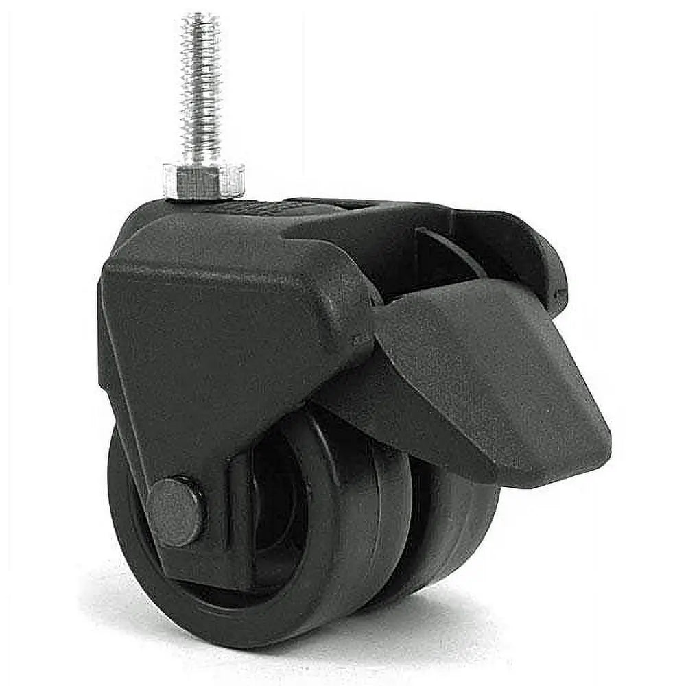 3" Dual Wheel Composite Plastic Caster, 5/16" Threaded Stem, Set of 4 (2/Brake) Leg Daddy