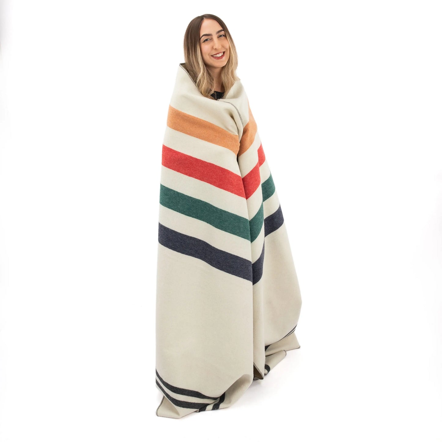 Americana Striped Classic 80% Wool Blanket 84" x 60" Swiss Link