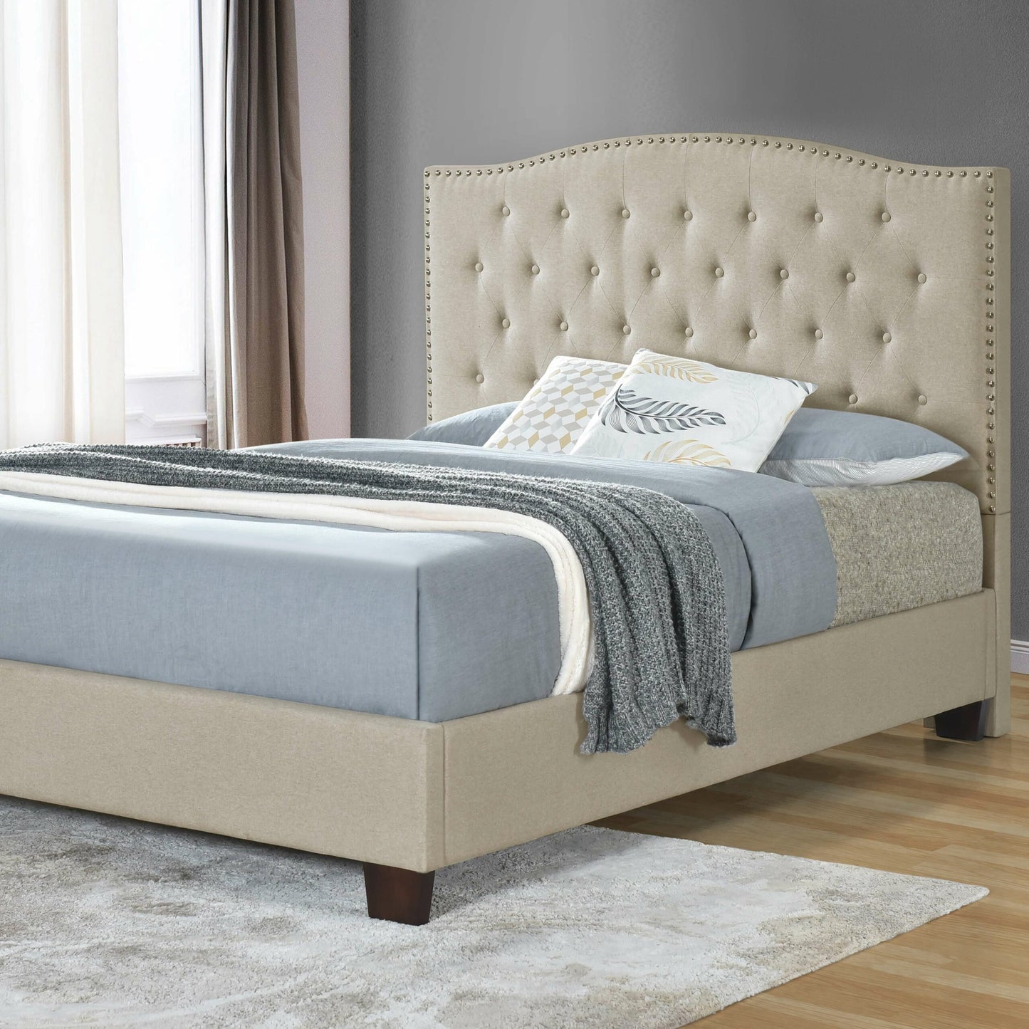 Full/Queen Bed Size Nora Beige Upholstered Bolt-On Headboard