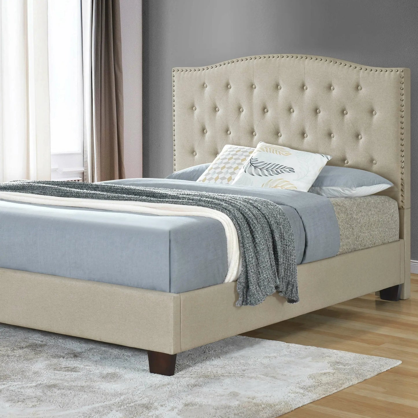 Full/Queen Bed Size Nora Beige Upholstered Bolt-On Headboard Fashion Bed
