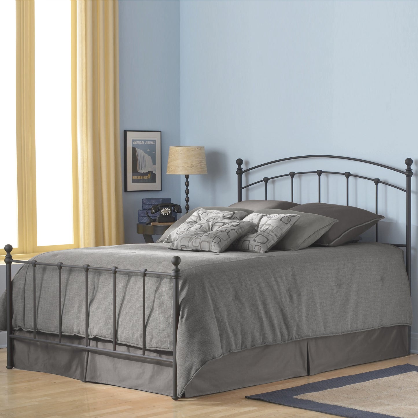Queen Bed Size Sanford Matte Black Metal Bolt-On Headboard and Footboard