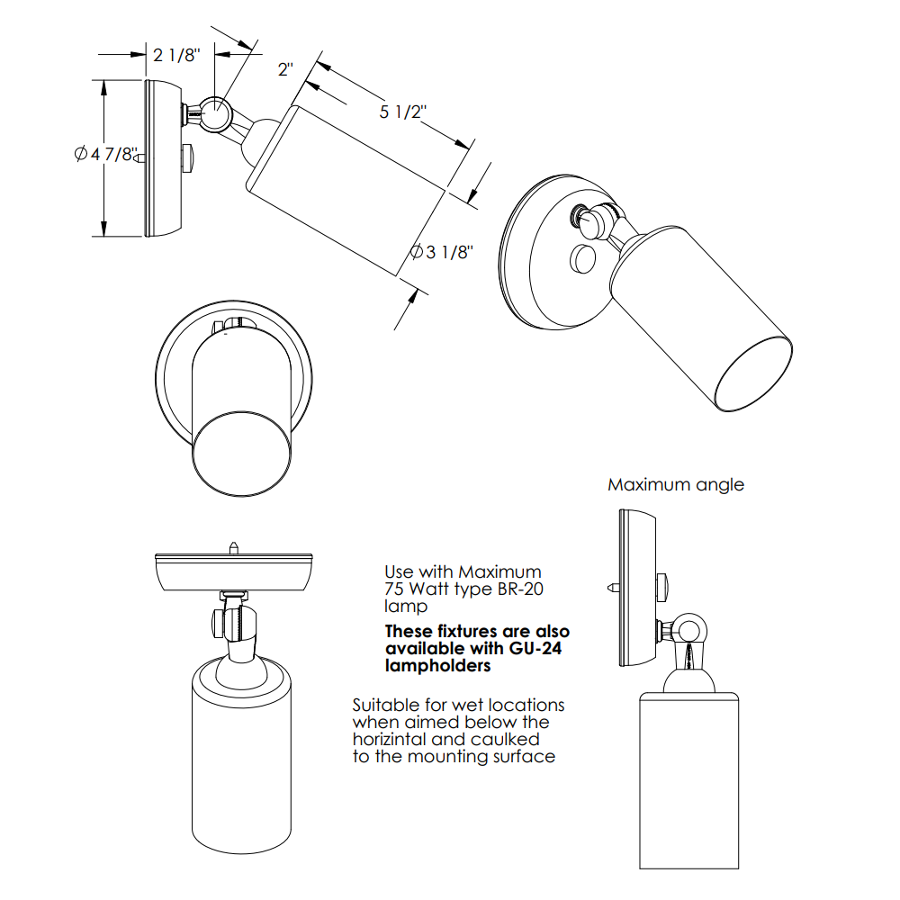 Classic Aluminum Cylindrical Bullet Spotlight Retro Light Fixture Indoor/Outdoor