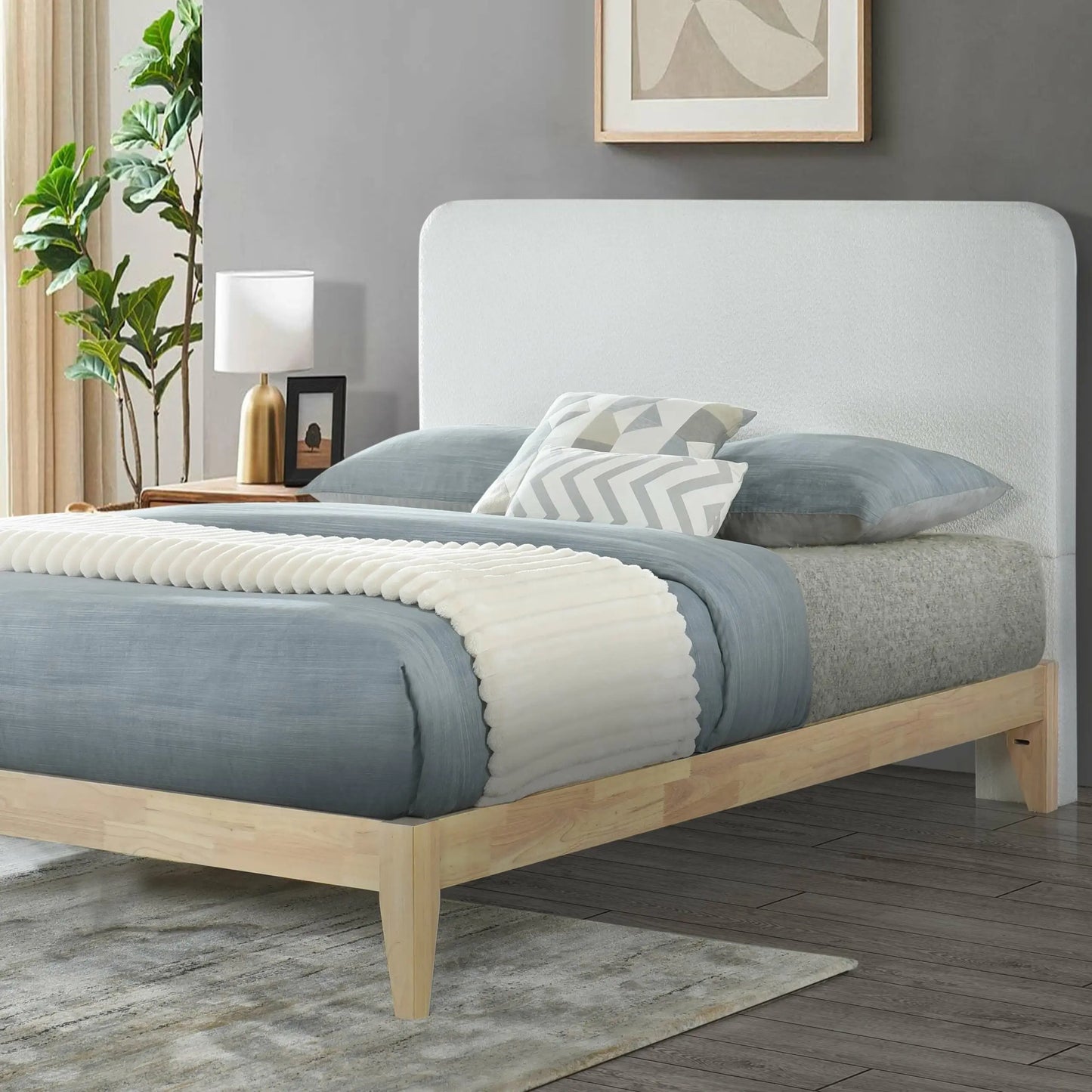 Full/Queen Bed Size Luna White Boucle Upholstered Bolt-On Headboard Fashion Bed