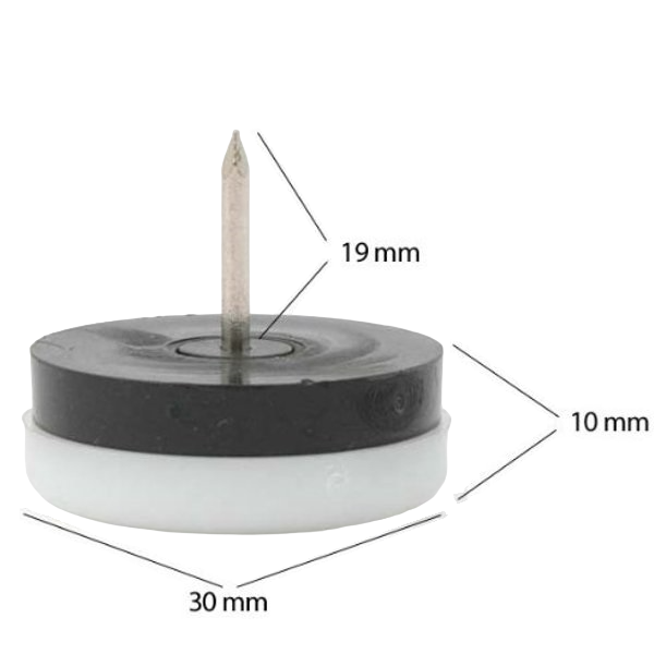 1-1/8" Plastic Furniture Glide with Intermediate Black Rubber Layer, Set of 6