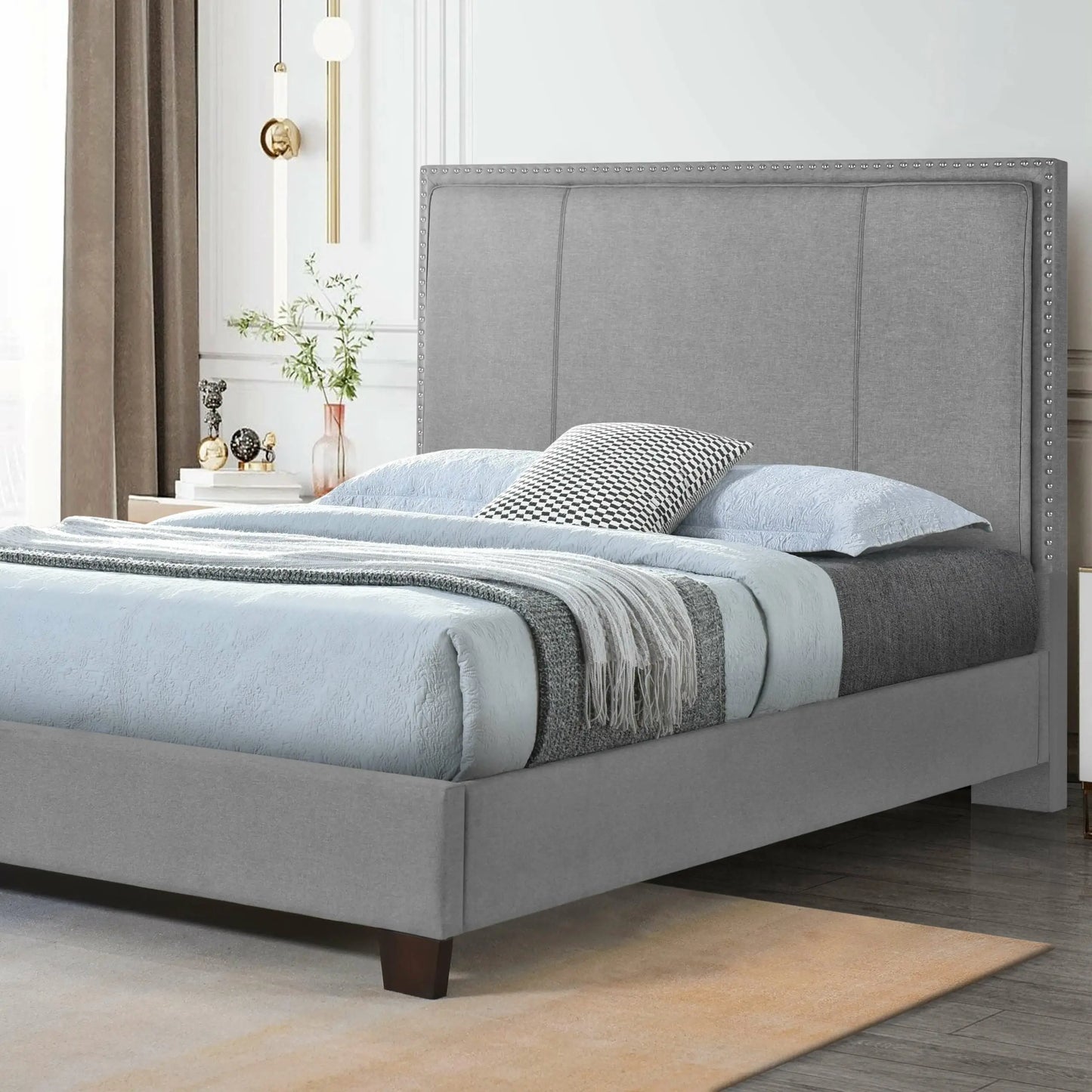 Full/Queen Eleanor Grey Upholstered Bolt-On Headboard Fashion Bed