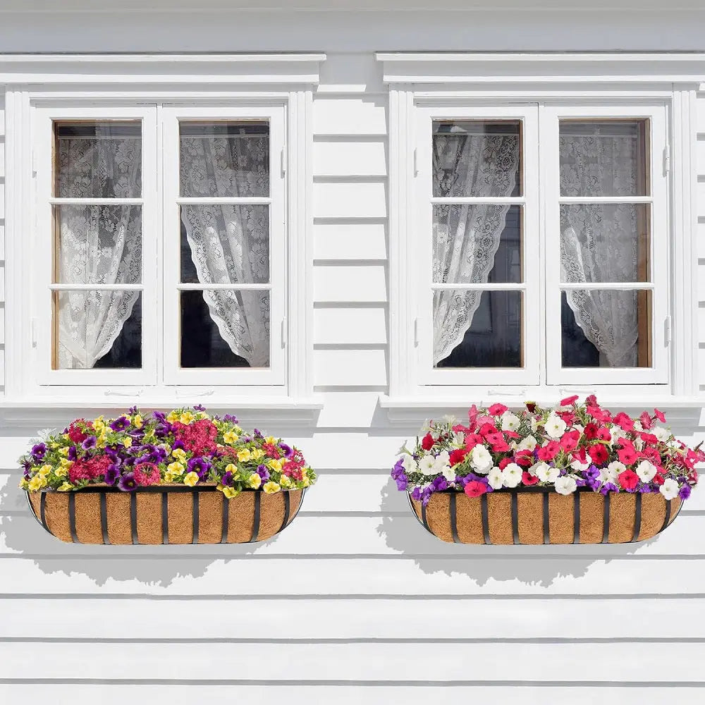 24" Traditional Window Box / Wall Trough / Hayrack with Plant Liner, Set of 2 Border Concepts