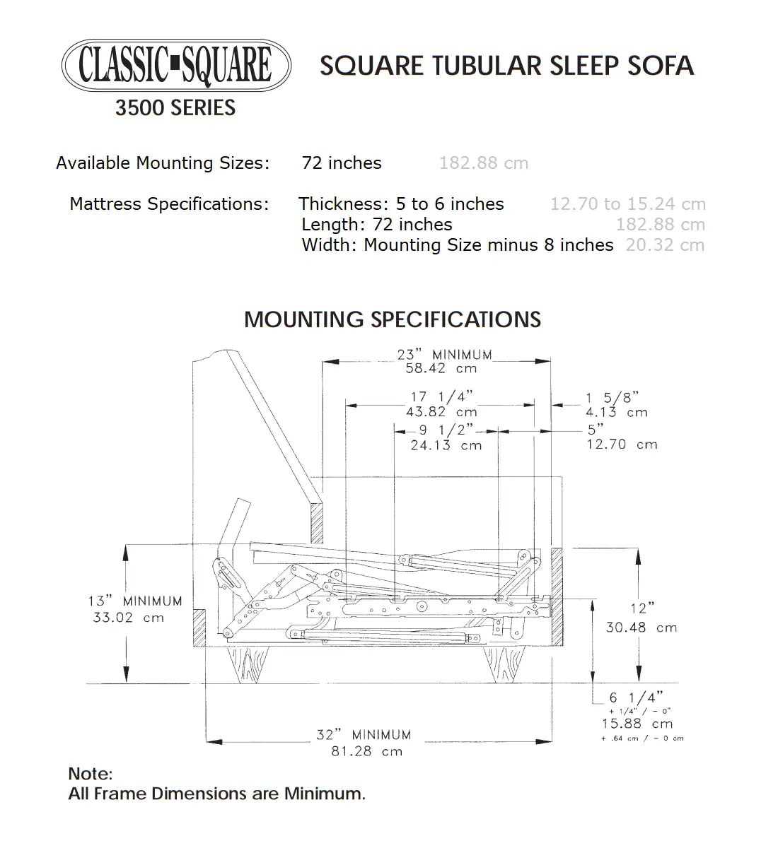 72" King Sleeper Sofa Mechanism + 6" Innerspring Mattress Package Sleeper Mechanism