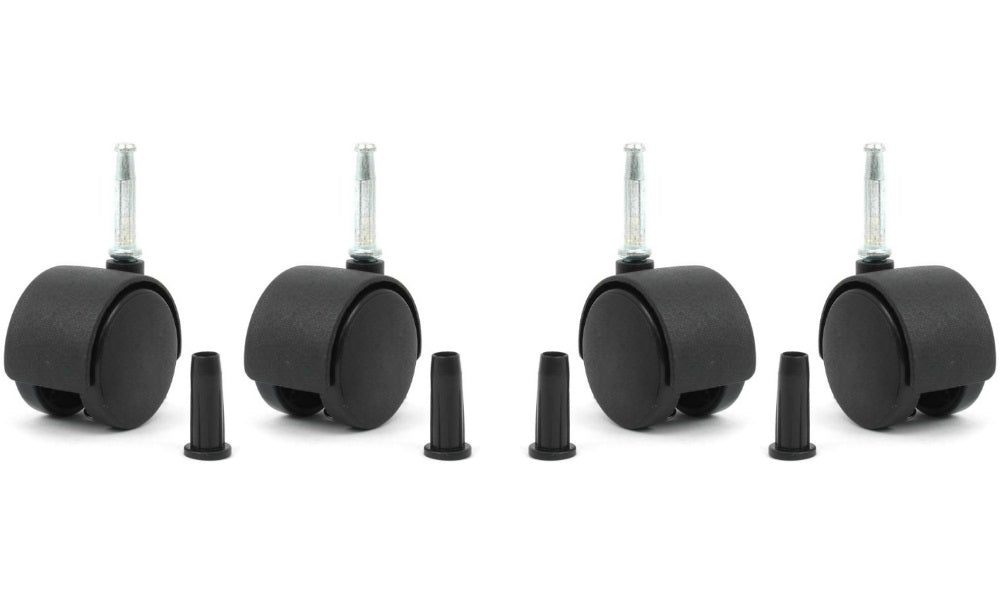 1-7/8" Diameter Twin Wheel Black Nylon Hooded Caster and Insert Plug, Set of 4