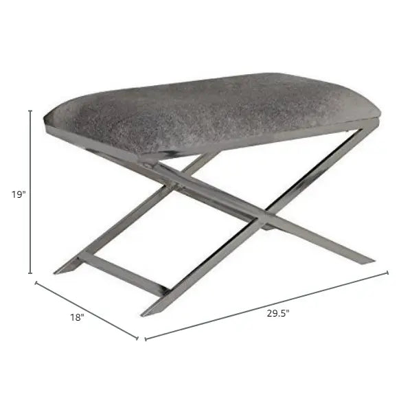 The SAMI Rectangle Nickel Stool with Grey Cowskin, 29.5 x 18 x 19h LightMakers