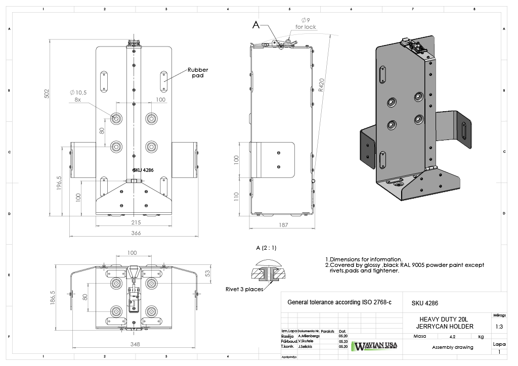 Front Loading Mountable Holder for Wavian 5 Gallon or 20 Liter Water Storage Can