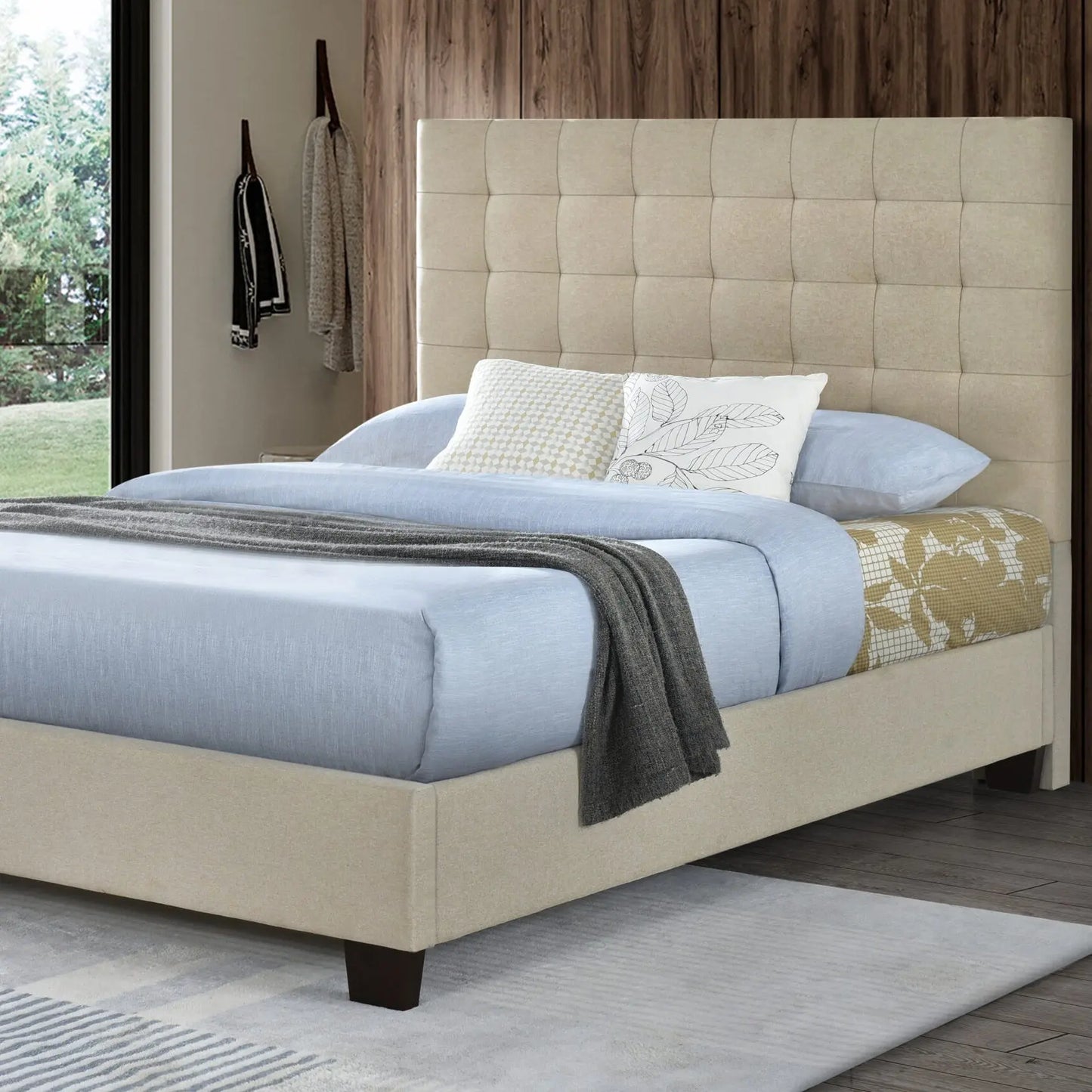 Full/Queen Bed Size Elise Beige Upholstered Bolt-On Headboard Fashion Bed