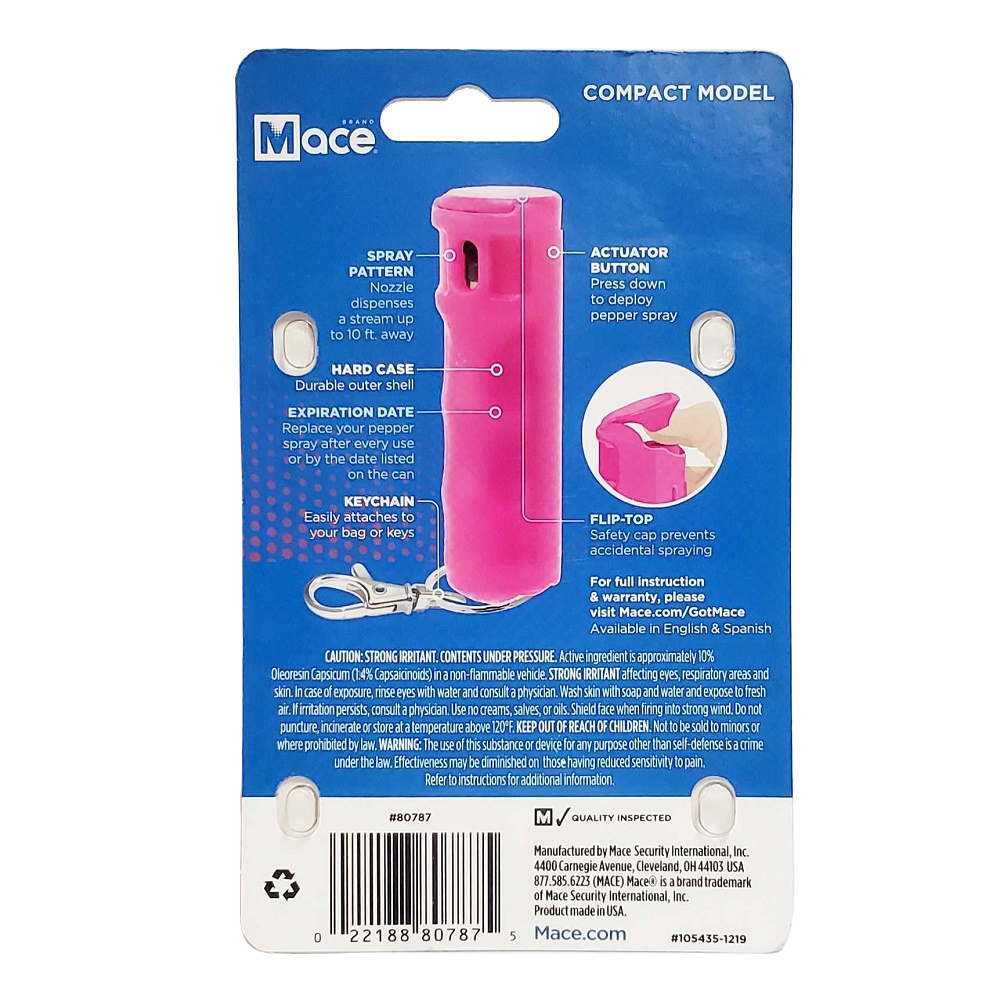 Mace Brand Compact Neon Pink Key Guard Hard Case Pepper Spray Chain