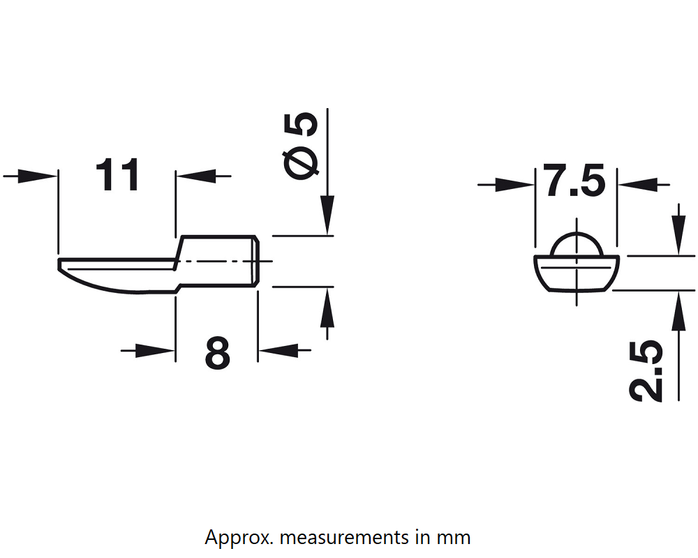 Hafele 282.04.711 Nickel Plated Steel Shelf Support Pin, 5mm, Pack of 25