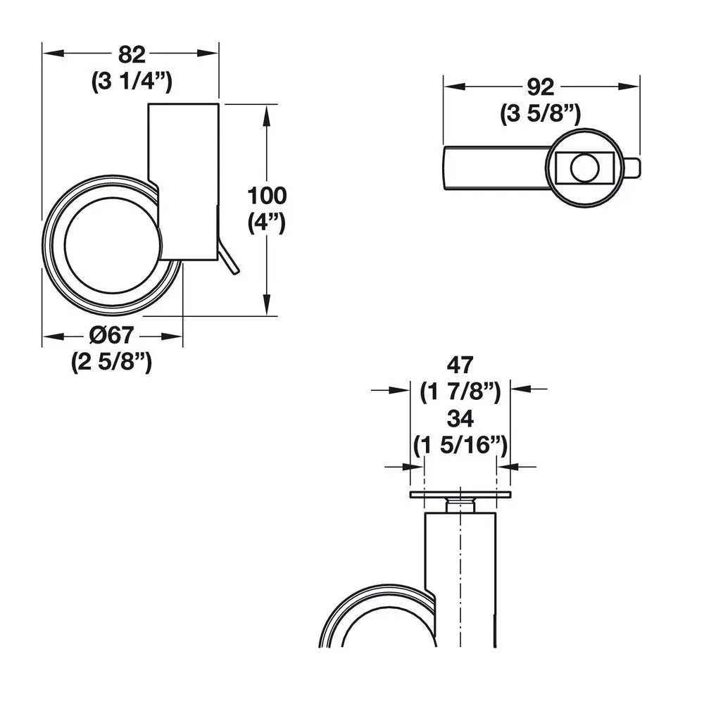 Hafele 661.88.901 Caster, No Hub, Load Bearing 110 lbs. each, Set of 2, CLOSEOUT Hafele