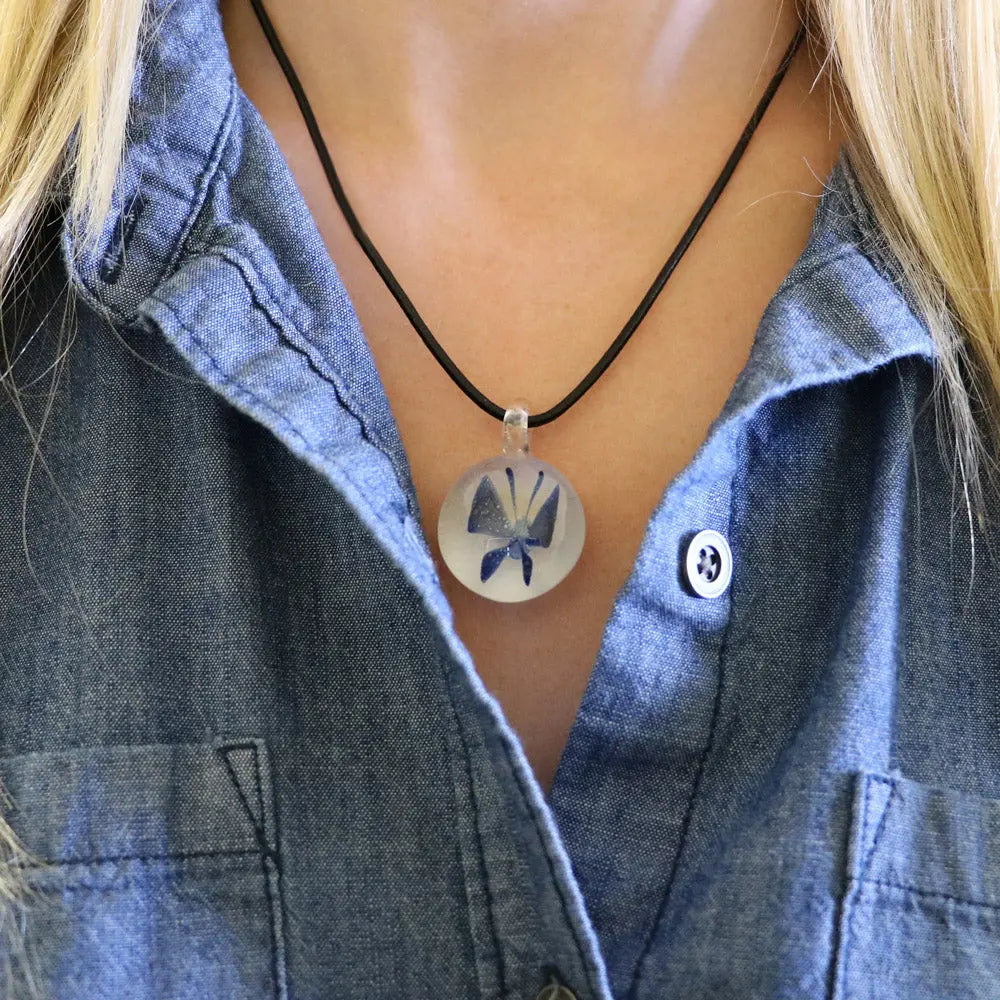 Dynasty Gallery Glass Glow In The Dark Blue Butterfly Pendant Necklace Dynasty Gallery
