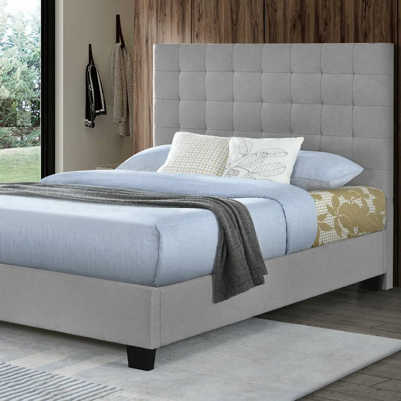 Full/Queen Bed Size Elise Grey Upholstered Bolt-On Headboard Fashion Bed