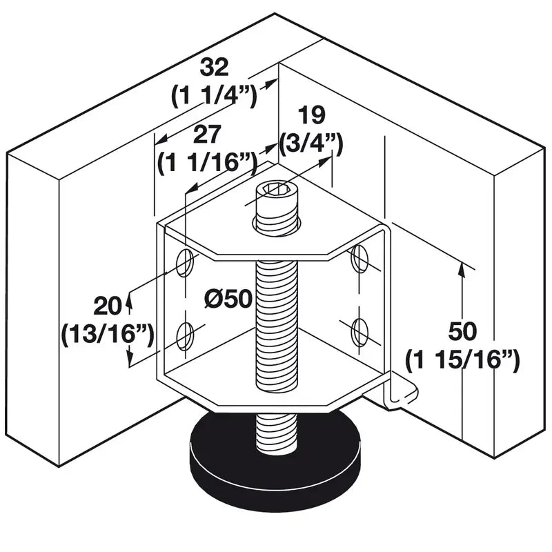 Hafele 637.37.904 Base Levelers, Zinc-Plated Steel, M8 x 70mm SET= 2L and 2R