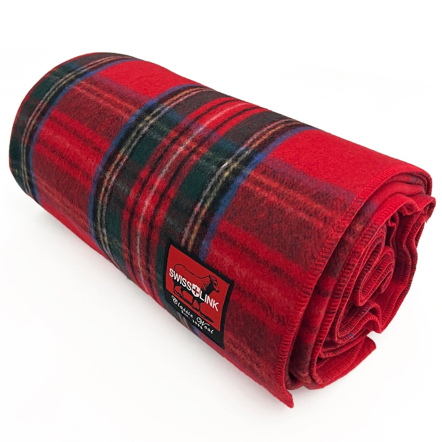 Red Royal Stewart Plaid Pattern Classic 80% Wool Blanket 88" x 60"
