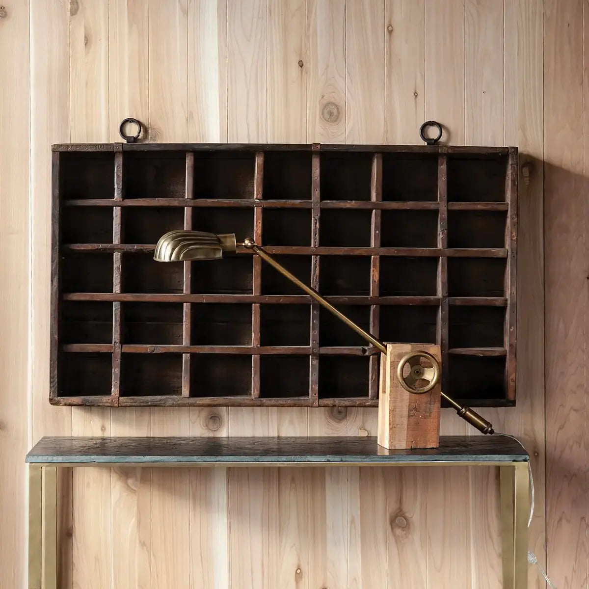 Vintage Inspired Pivots Desk Lamp, Brass with Wood Base Blue Ocean Traders