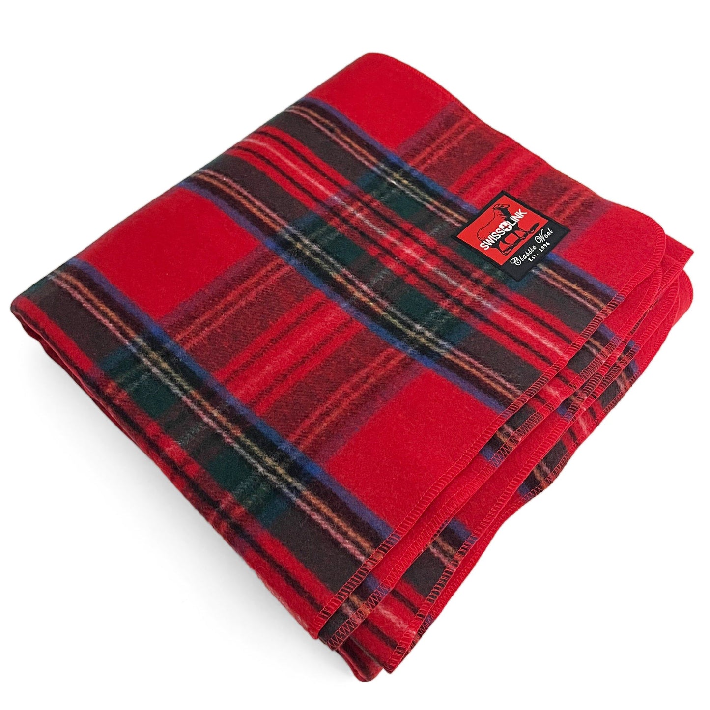 Red Royal Stewart Plaid Pattern Classic 80% Wool Blanket 88" x 60"