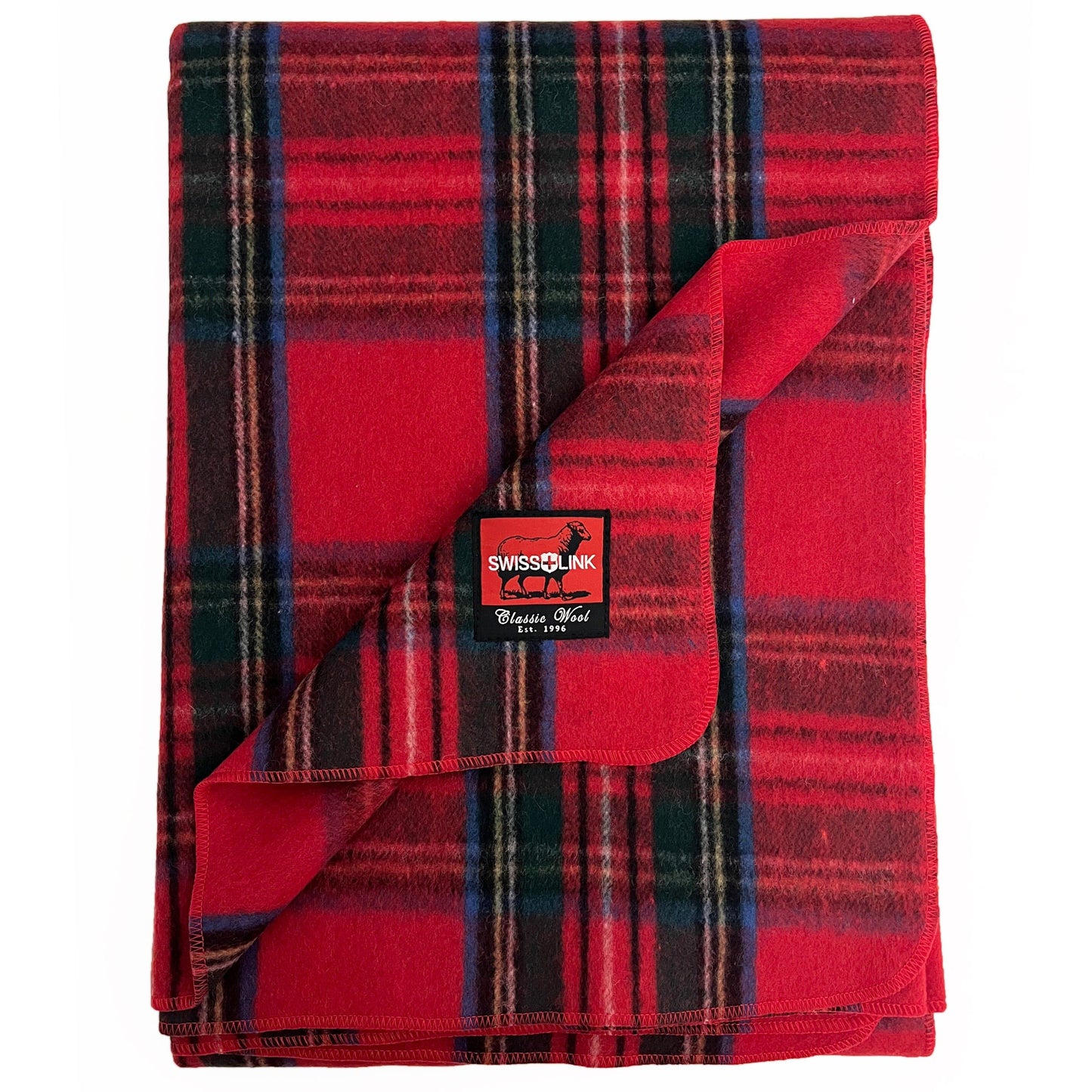 Red Royal Stewart Plaid Pattern Classic 80% Wool Blanket 88" x 60"