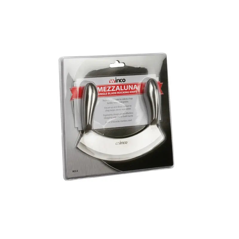 7" Single Blade Mezzaluna Knife with Double Stainless Steel Handles Winco US
