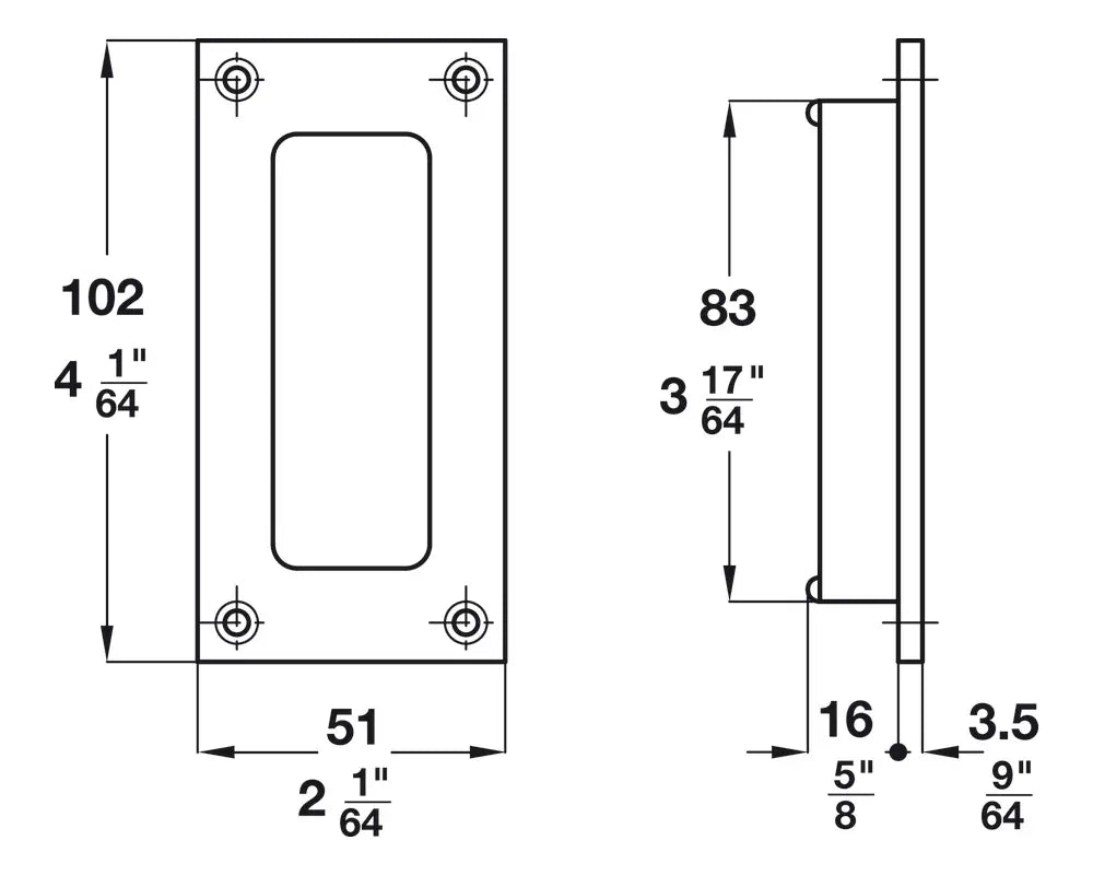 Hafele 910.37.080 Polished Brass Flush Pull for Sliding Doors 83mm Recess Hafele