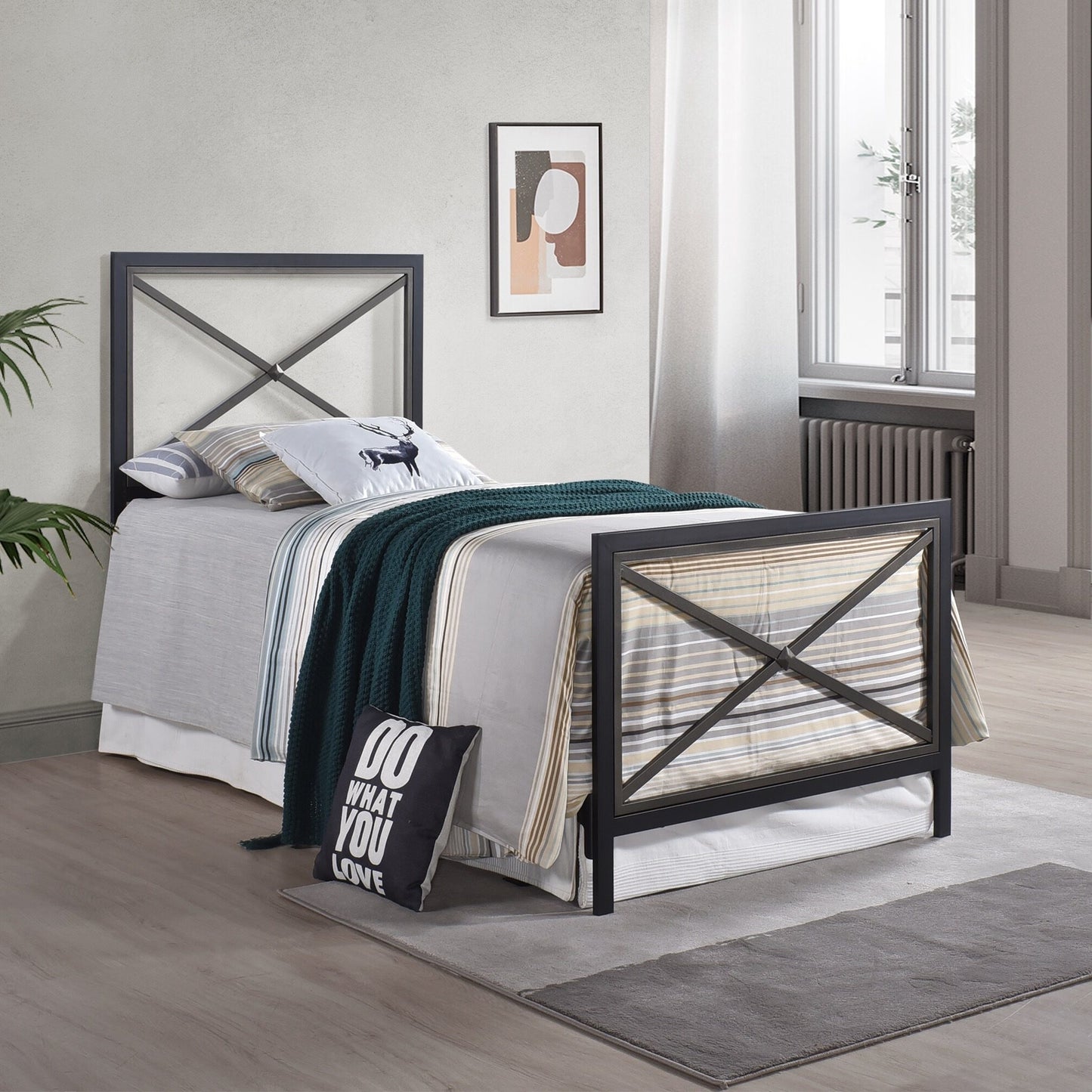 Twin or Twin XL Bed Size Mason Metal Bolt-On Headboard and Footboard