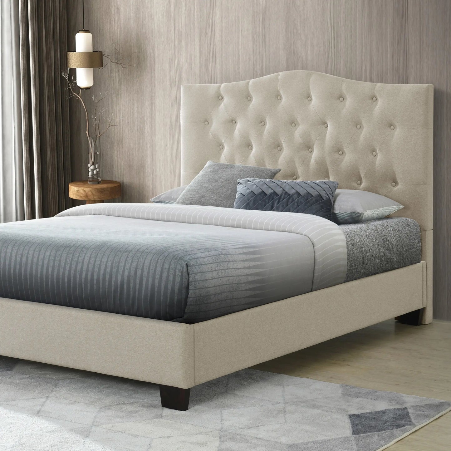 Full/Queen Bed Size Maya Beige Upholstered Bolt-On Headboard Fashion Bed