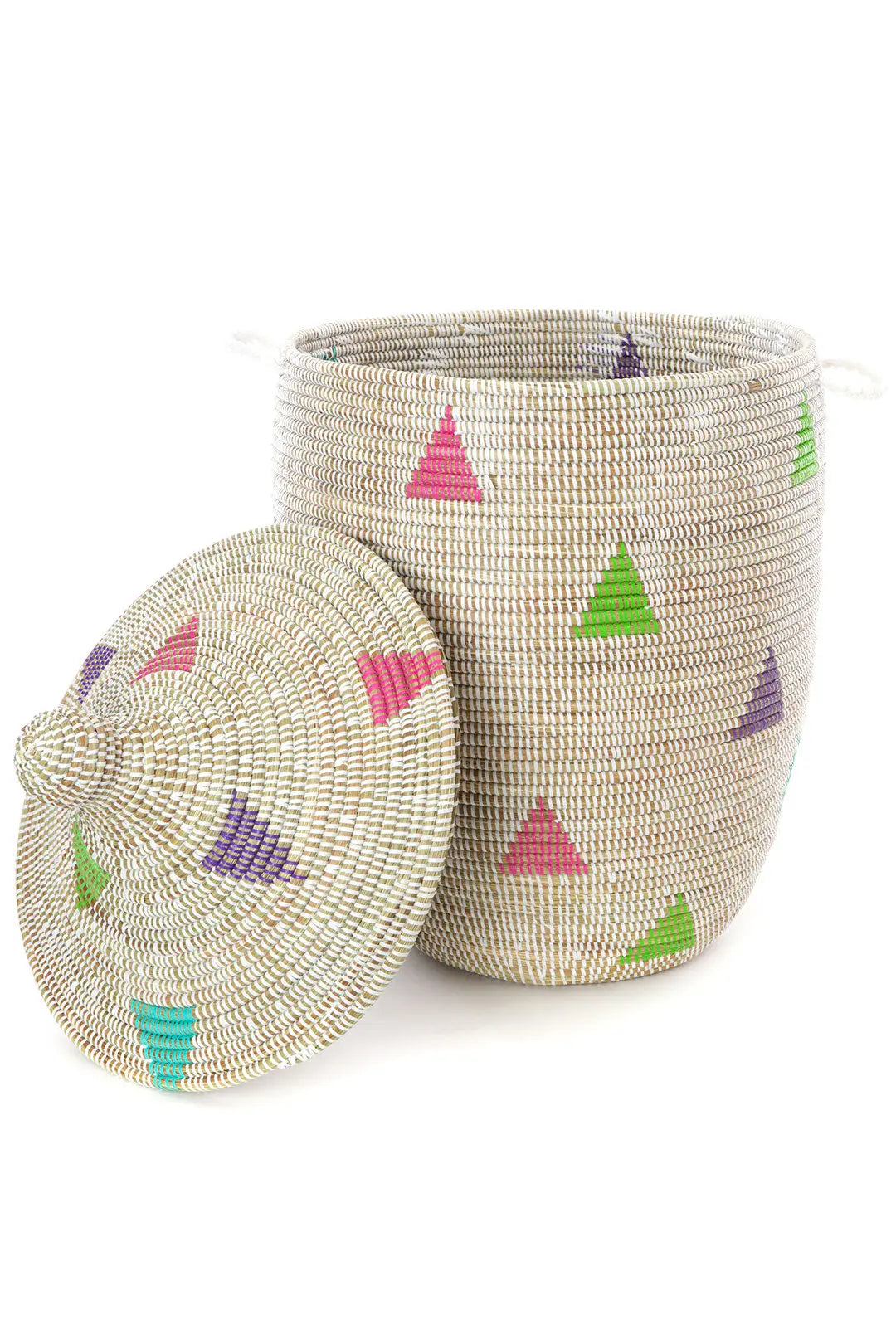 Large White Teranga Triangles Hamper Basket from Senegal Swahili Wholesale