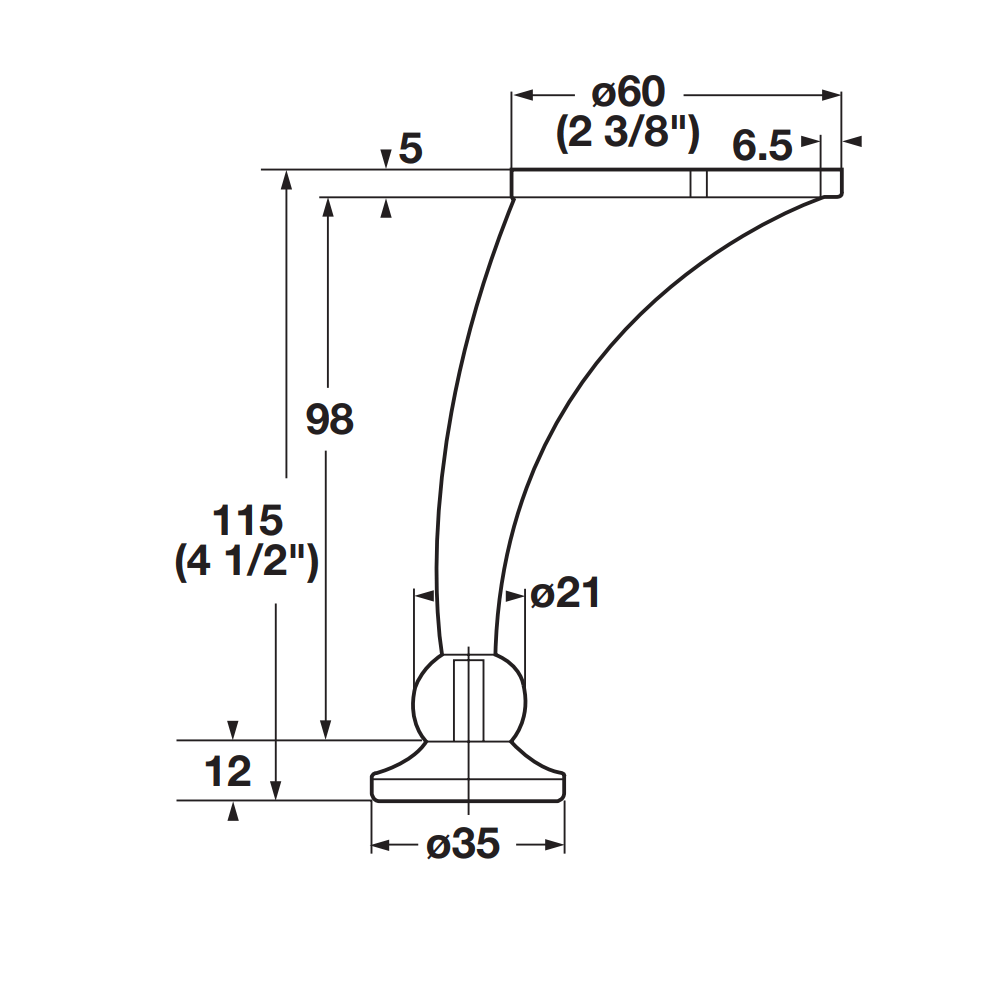 4-1/2" Foot, T621-115, zinc, nickel matt DISCONTINUED