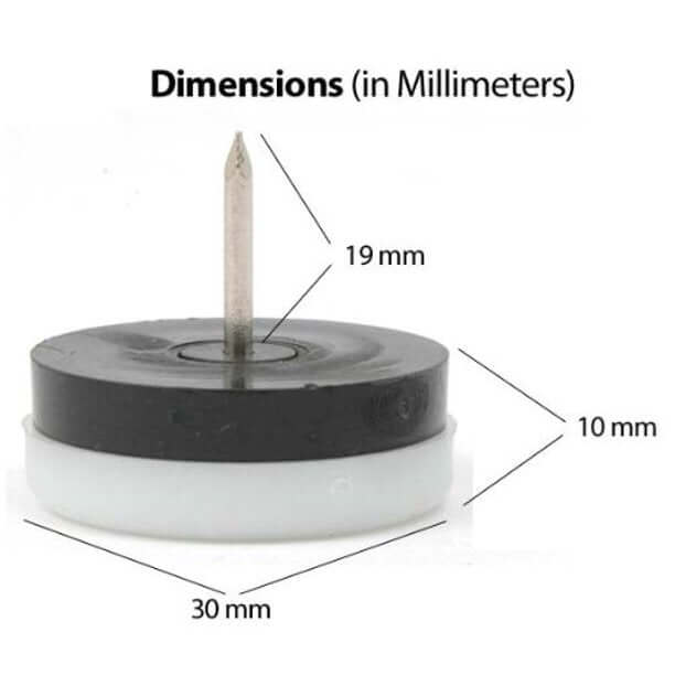 1-1/8" Diameter White Plastic Furniture Glide with Intermediate Black Rubber Layer, Set of 6