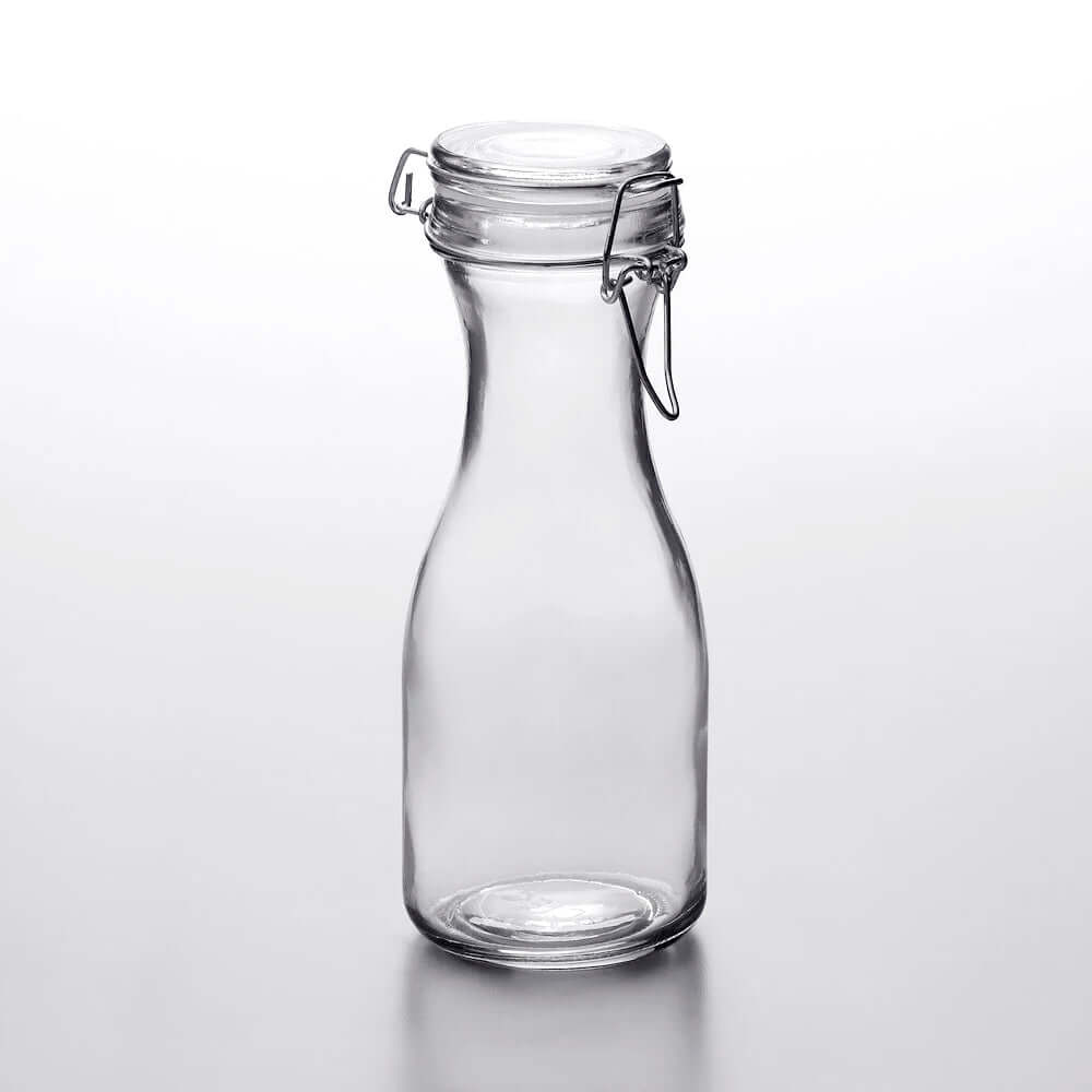 Cucina Chef Set of 2 All-Purpose Reusable 17 oz. Glass Carafes + Swing Top Lids