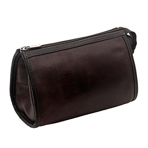 Corsa Miglia Leather Vintage Tear-Drop Cosmetic Bag, Brown, by Piel