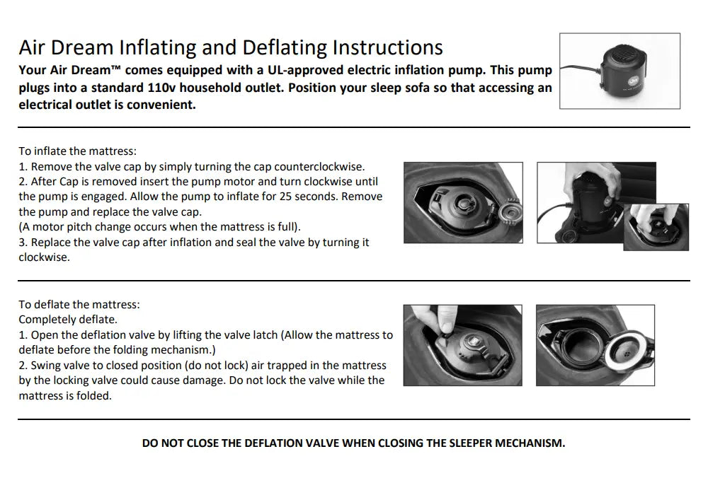 Replacement Inflator Pump for Air Dream Sleeper Sofa Mattress