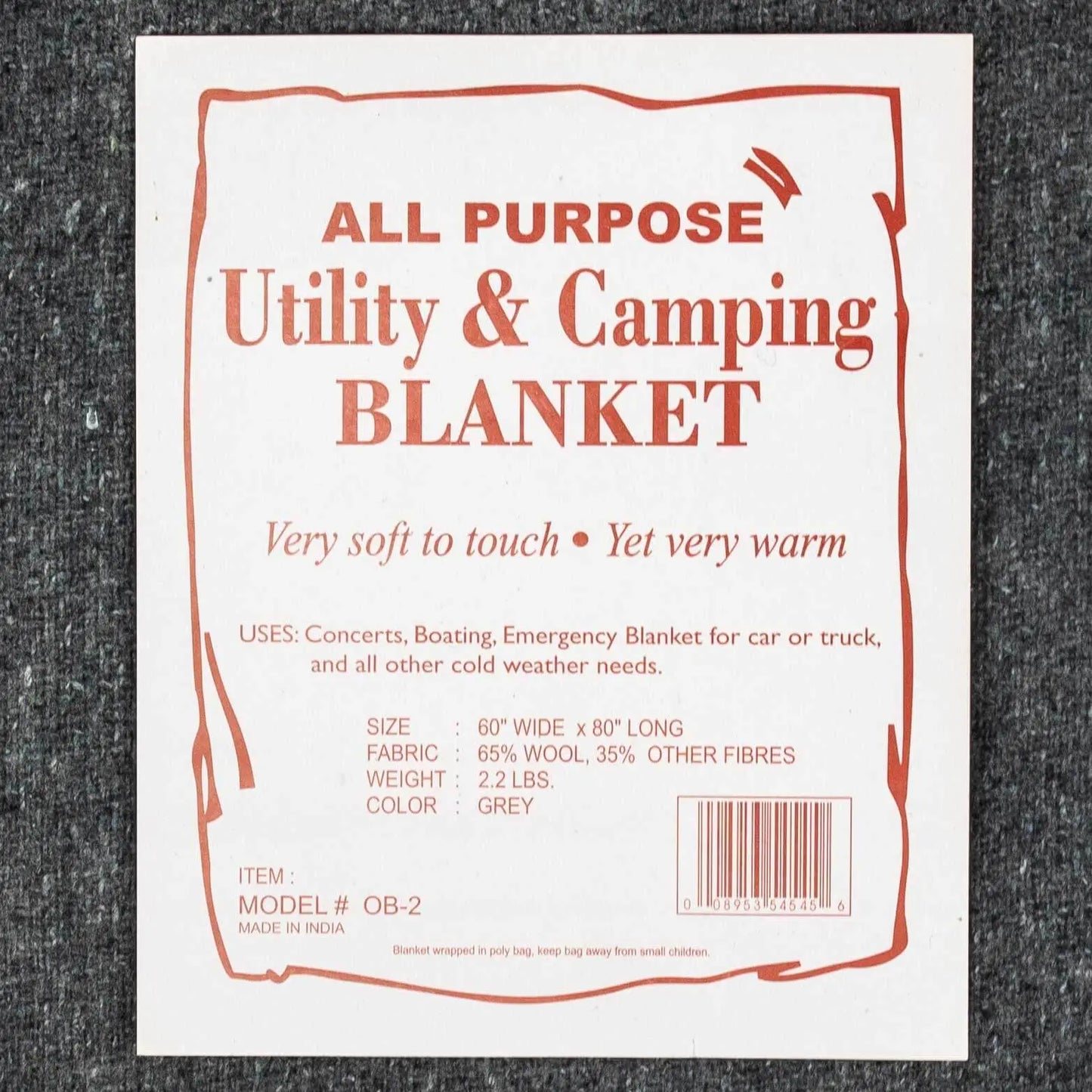 Grey All Purpose Utility and Camping Wool Blanket