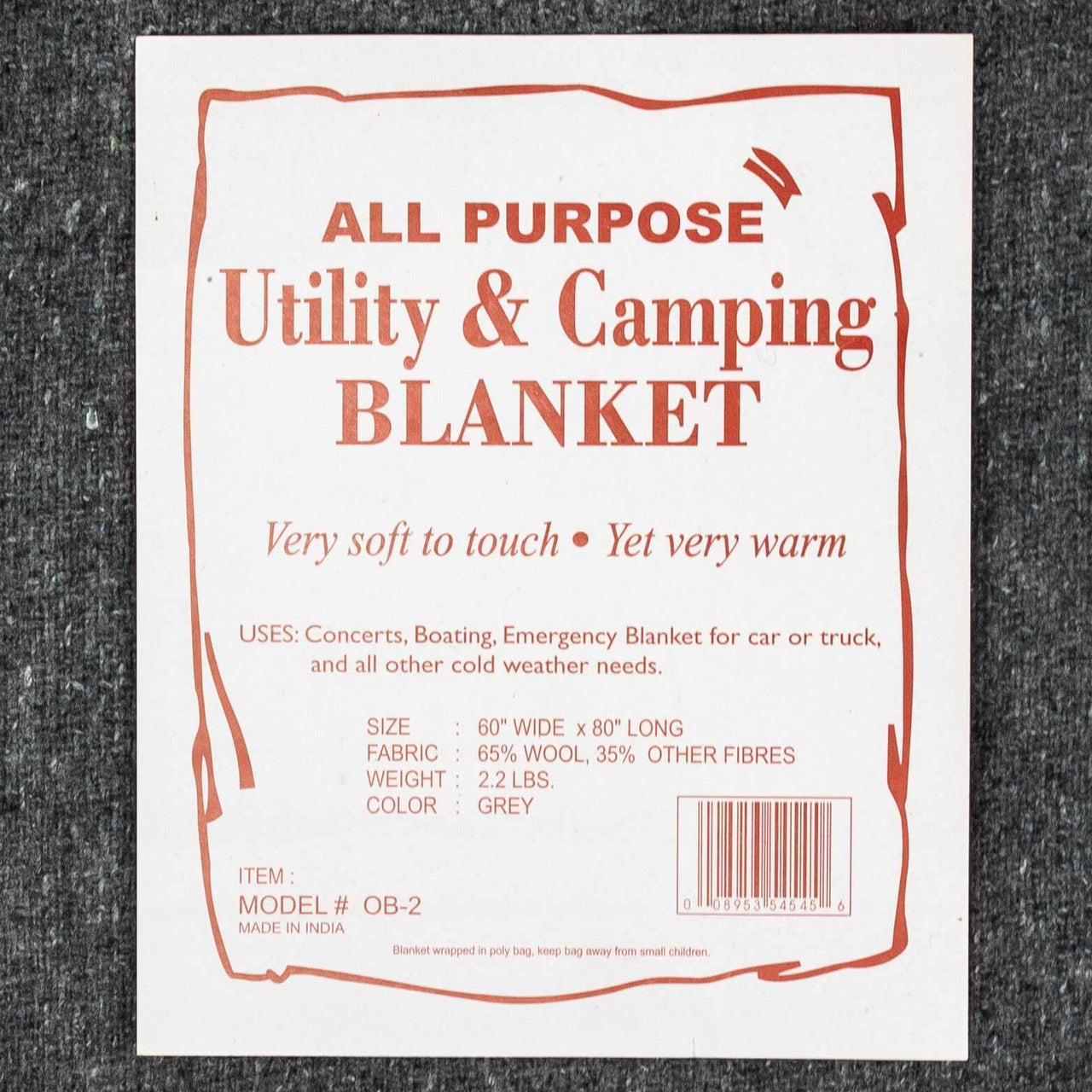 Grey All Purpose Utility and Camping Wool Blanket