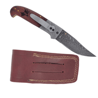 Thumbnail for Raindrop Damascus Classic Folding Blade EDC Buck Engraved with Belt Sheath