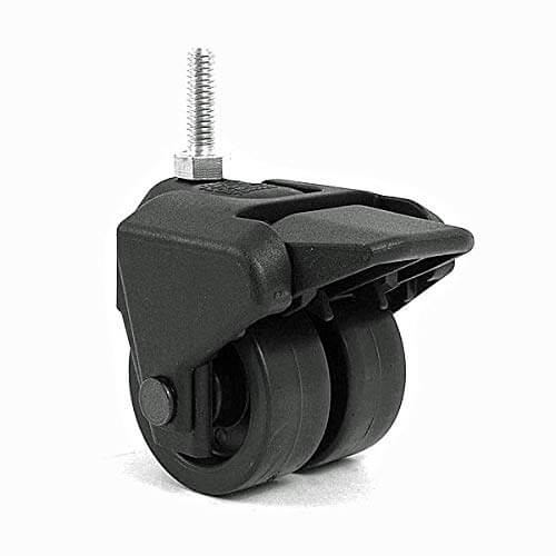 Set of 4, 3" Tall Dual Wheel Composite Plastic Caster with Brake and 5/16" Threaded Stem