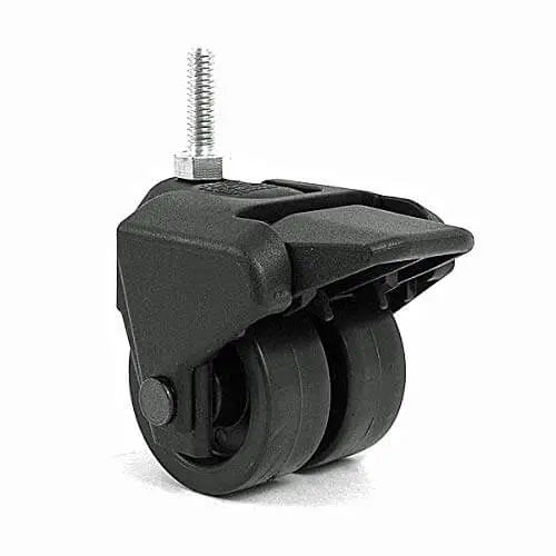 Set of 4, 3" Tall Dual Wheel Composite Plastic Caster with Brake and 5/16" Threaded Stem