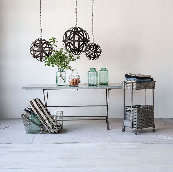 Iron Wine Barrel Stave Pendant Light, 16" Diameter