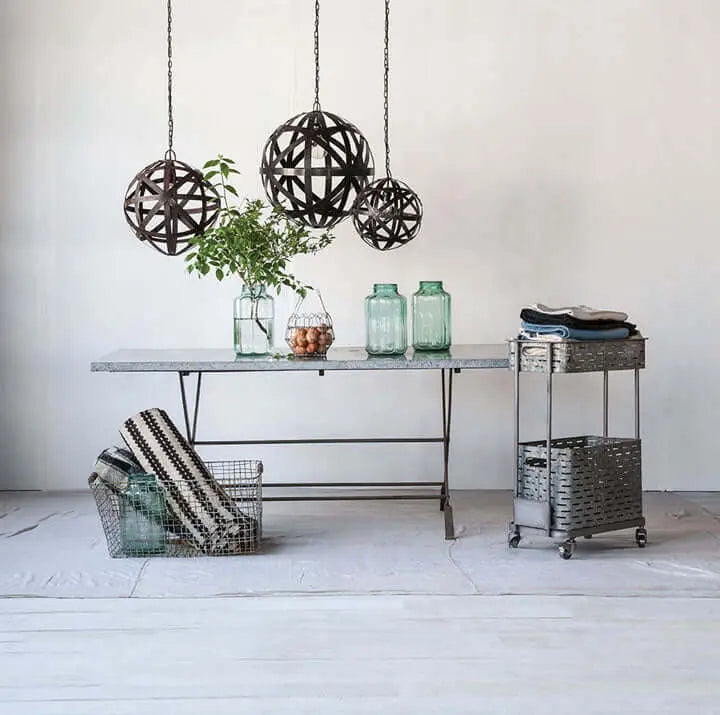 Iron Wine Barrel Stave Pendant Light, 16" Diameter