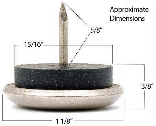 1-1/8" Diameter Nickel Plated Steel Glide with Intermediate Rubber Layer, Set of 6