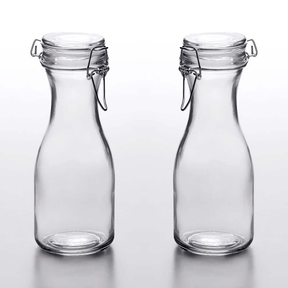 Cucina Chef Set of 2 All-Purpose Reusable 17 oz. Glass Carafes + Swing Top Lids