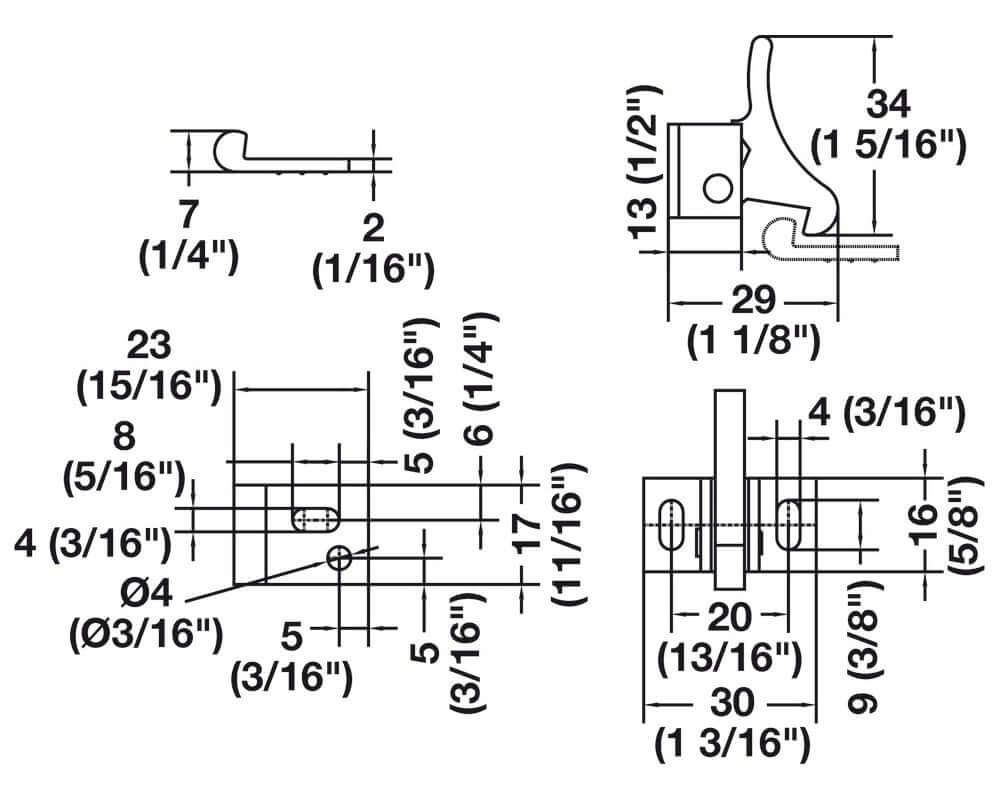 Hafele 245.74.200 Spring Loaded Chrome Plated Brass Elbow Catch, Deluxe Model