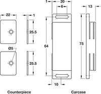 Thumbnail for Hafele 246.36.300 Black Double Door Magnetic Catch and Strikes, 2 x 3-4 kg Pull